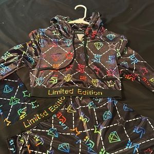 Shane Justin black monogram set. Velour suit. Worn ONCE